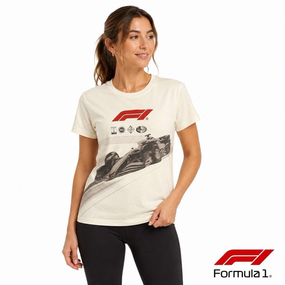 Formula 1 F1 Womens XL Graphic Racing T Shirt Cream Hybrid Apparel Short Sleeve